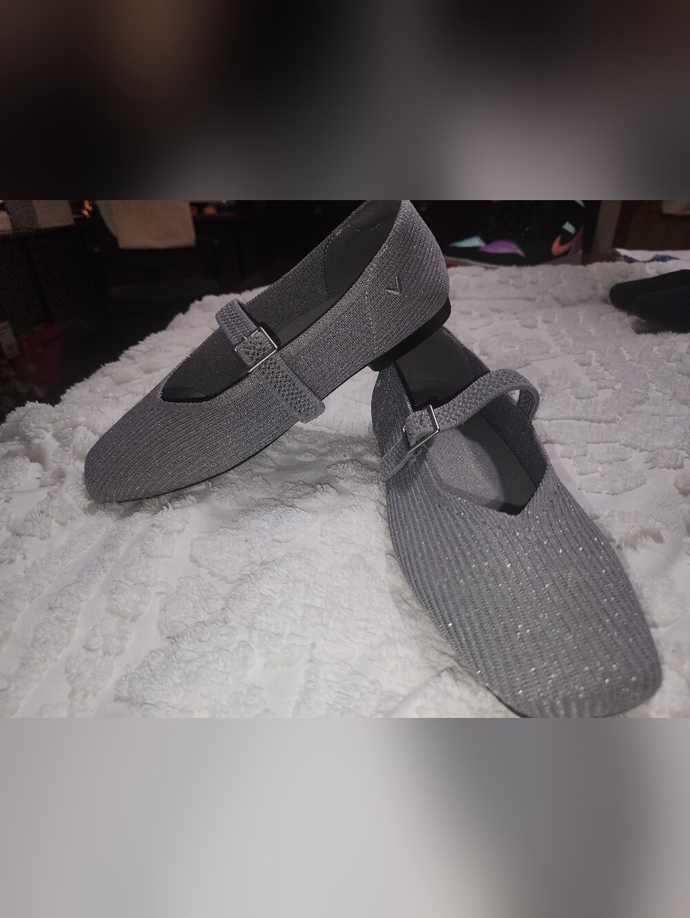 Vivaia "Margot" Silvery Gray Mary Jane Knit Flats, Size 7.5